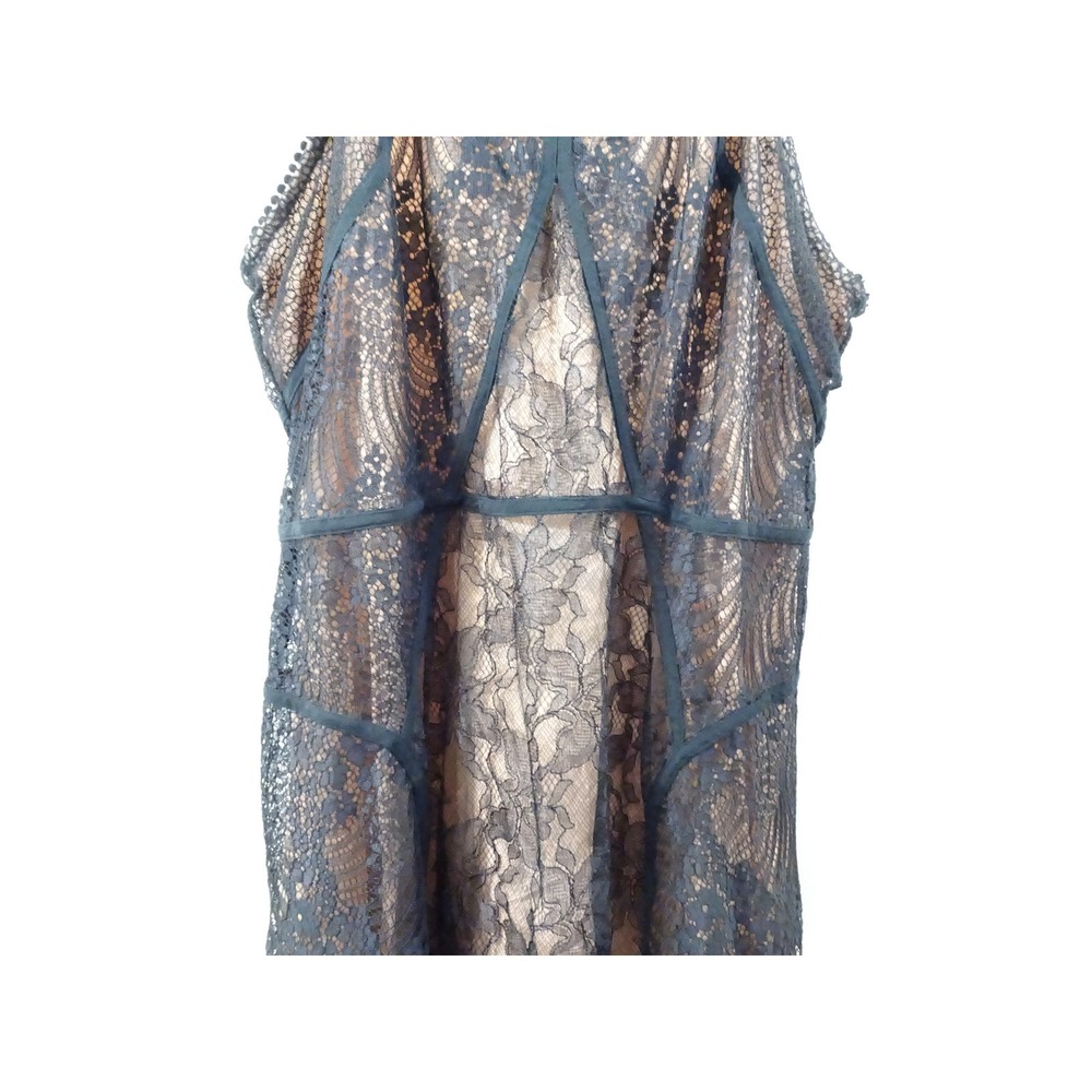 Anthropologie Black Floral Lace Halter Midi Dress Nude Lining 10P Party Formal - Picture 4 of 14